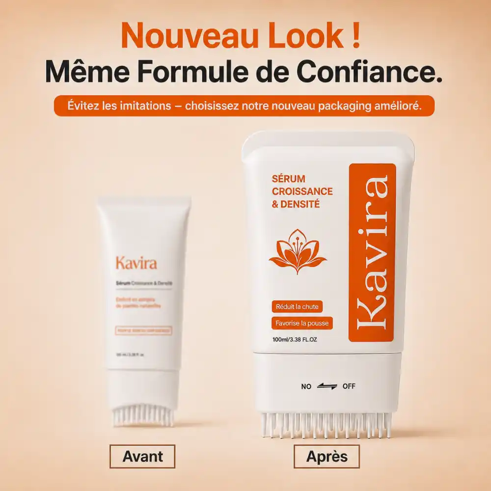Nouveau packaging Kavira — même formule, flacon avant et après